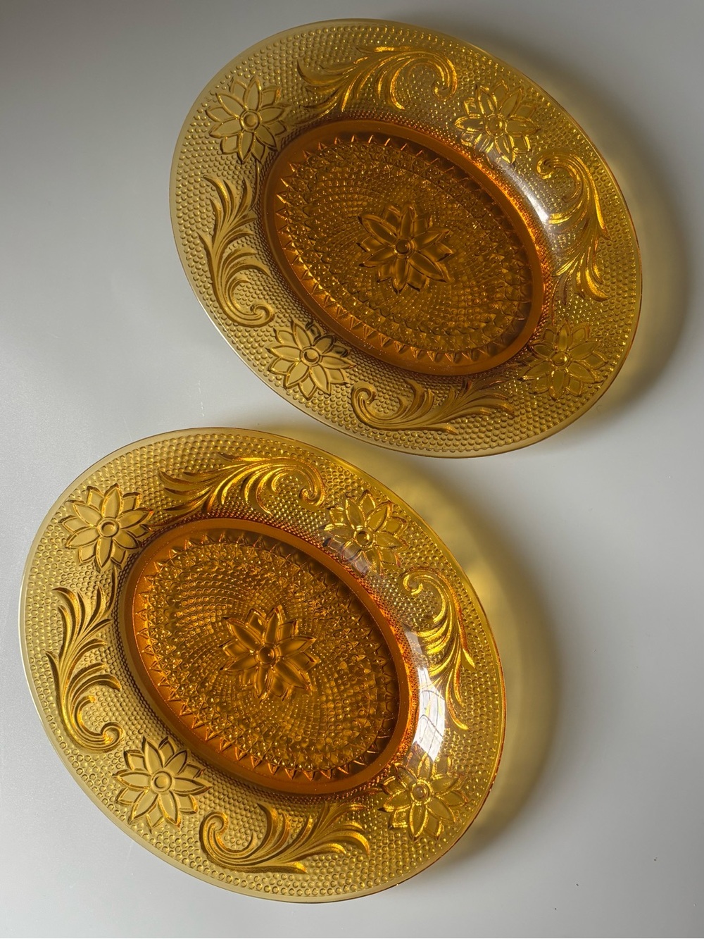 Indiana Glass Tiara Amber Glass Salad/Dessert Plates 8 3/8” - Set of 2